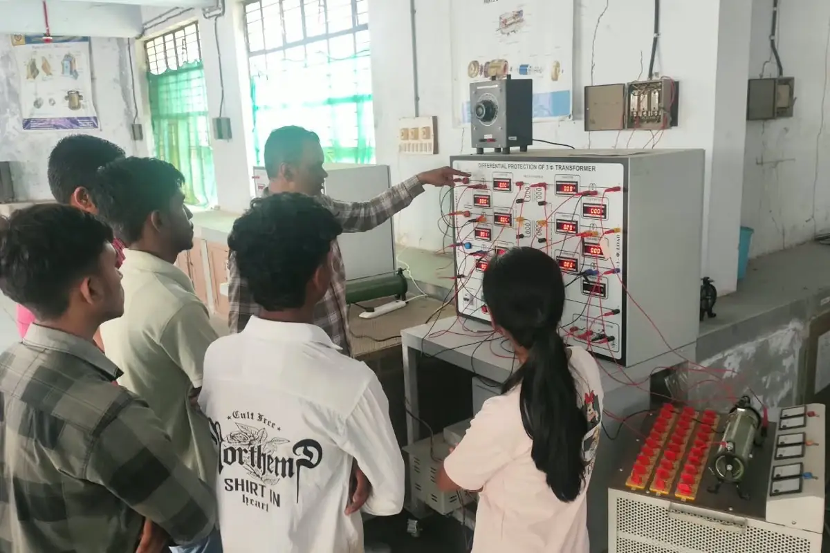 Faculty explaining connections on the differential protection of 3-phase transformer trainer